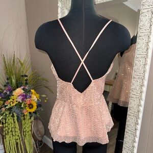 Express • Rose Gold Sequin Peplum Cami Blouse